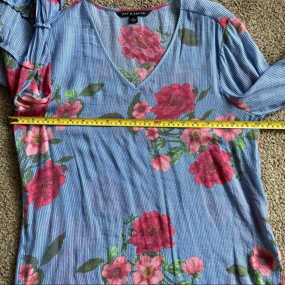 Zac & Rachel Women’s Small Blouse Floral On  Blue White Strips - Picture 8 of 8